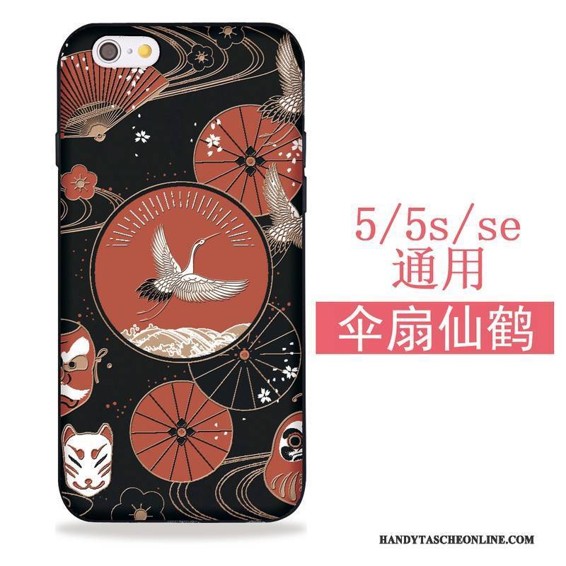 Hülle iPhone 5/5s Taschen Katzen Sakura, Case iPhone 5/5s Silikon Kran Schwarz