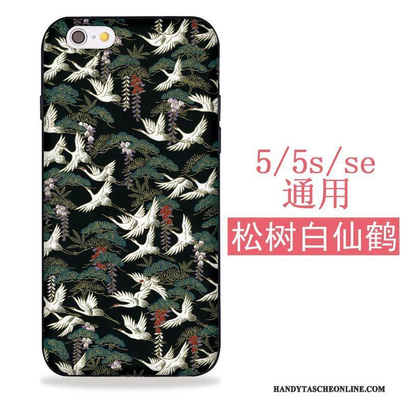 Hülle iPhone 5/5s Taschen Katzen Sakura, Case iPhone 5/5s Silikon Kran Schwarz