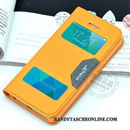 Hülle iPhone 5c Lederhülle Orange Handyhüllen, Case iPhone 5c Schutz