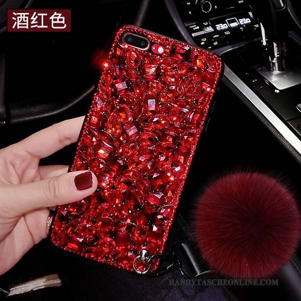 Hülle iPhone 6/6s Luxus Handyhüllen Pelzball, Case iPhone 6/6s Strass Hängende Verzierungen Grün