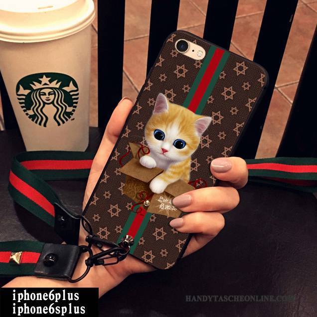 Hülle iPhone 6/6s Plus Karikatur Hängende Verzierungen Katzen, Case iPhone 6/6s Plus Silikon Nette Gelb