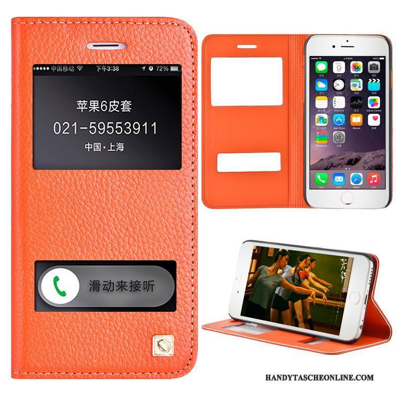 Hülle iPhone 6/6s Plus Leder Orange Handyhüllen, Case iPhone 6/6s Plus Schutz