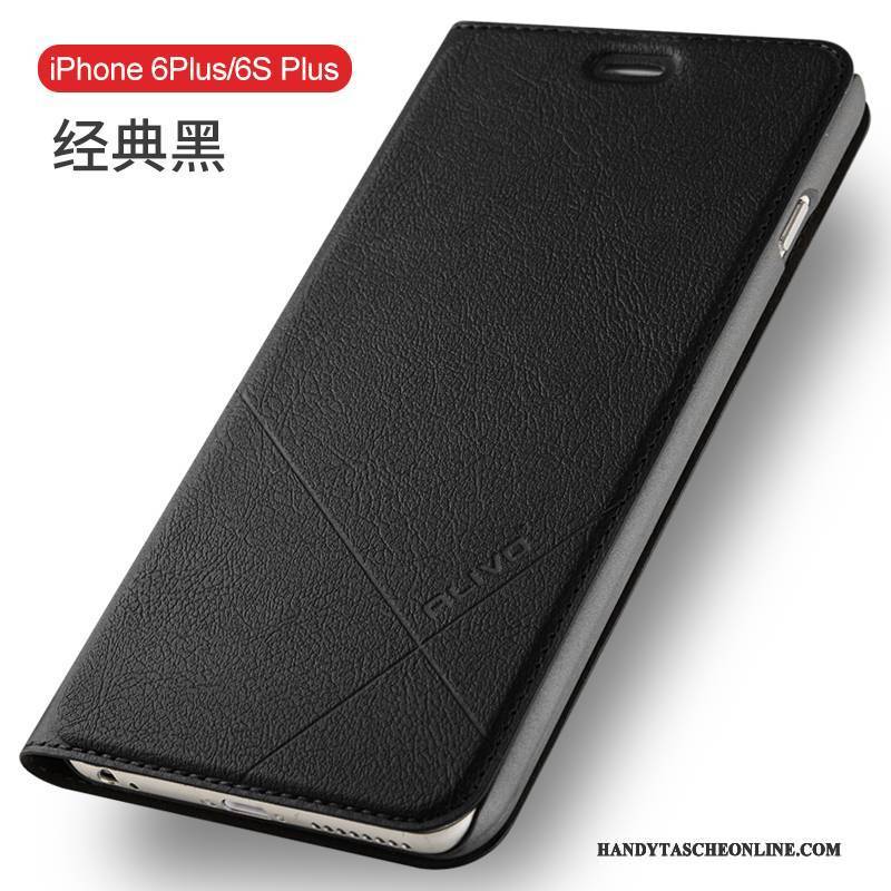 Hülle iPhone 6/6s Plus Lederhülle Anti-sturz Handyhüllen, Case iPhone 6/6s Plus Folio Schwer Schwarz