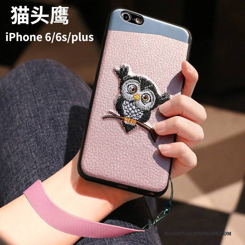 Hülle iPhone 6/6s Plus Weiche Stickerei Anti-sturz, Case iPhone 6/6s Plus Schutz Trendmarke Rosa