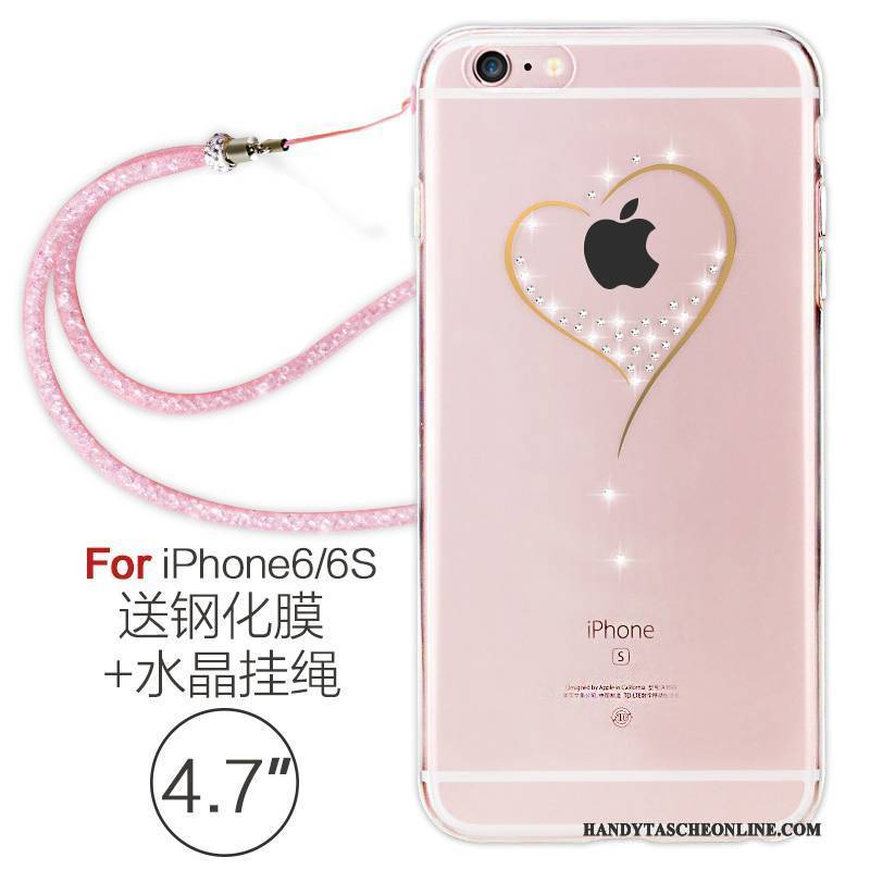 Hülle iPhone 6/6s Strass Handyhüllen Hängende Verzierungen, Case iPhone 6/6s Weiche Transparent Rosa