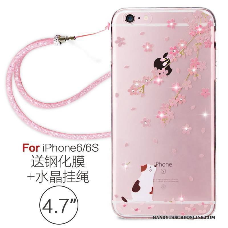 Hülle iPhone 6/6s Strass Handyhüllen Hängende Verzierungen, Case iPhone 6/6s Weiche Transparent Rosa