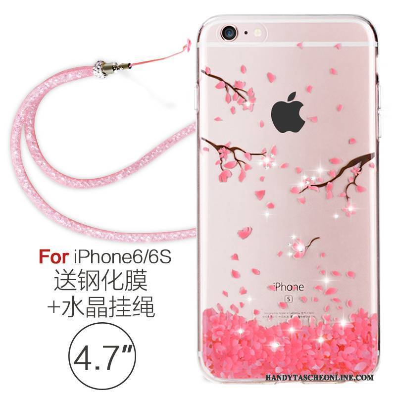 Hülle iPhone 6/6s Strass Handyhüllen Hängende Verzierungen, Case iPhone 6/6s Weiche Transparent Rosa