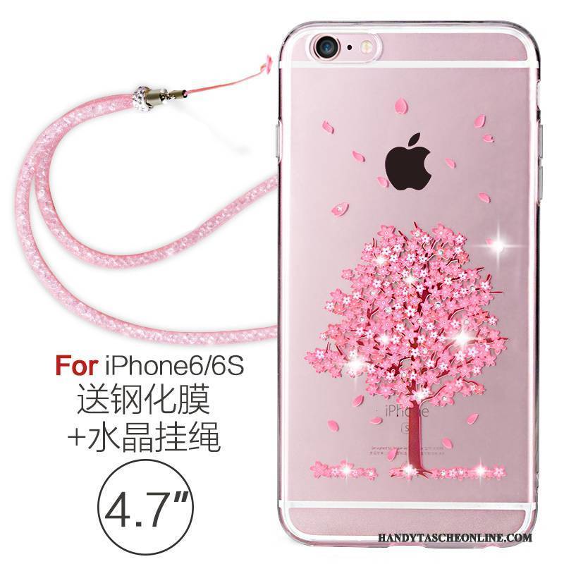 Hülle iPhone 6/6s Strass Handyhüllen Hängende Verzierungen, Case iPhone 6/6s Weiche Transparent Rosa