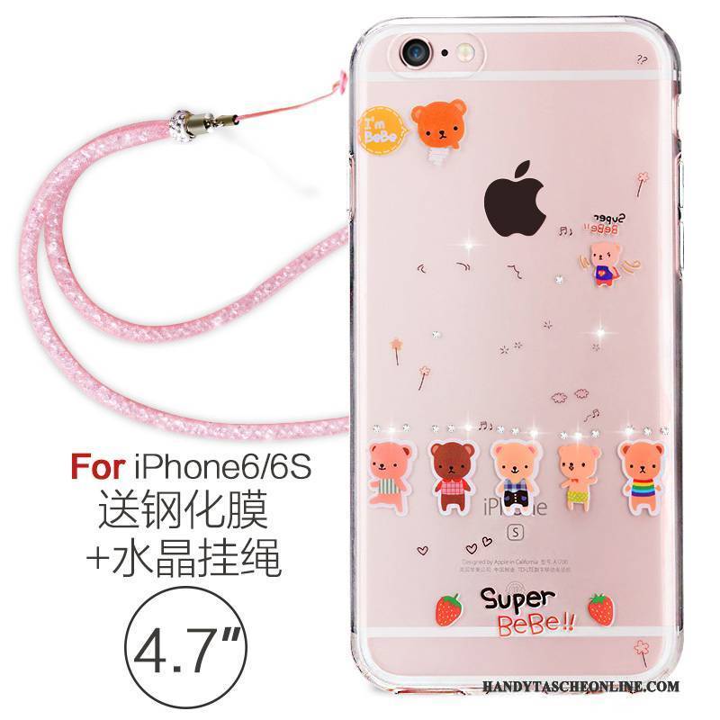 Hülle iPhone 6/6s Strass Handyhüllen Hängende Verzierungen, Case iPhone 6/6s Weiche Transparent Rosa