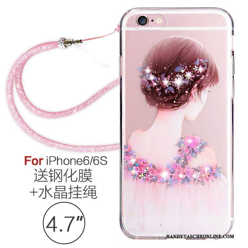 Hülle iPhone 6/6s Strass Handyhüllen Hängende Verzierungen, Case iPhone 6/6s Weiche Transparent Rosa