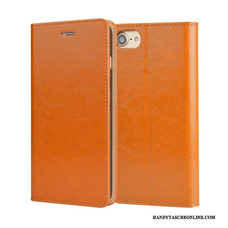 Hülle iPhone 7 Leder Qualität Orange, Case iPhone 7 Taschen Anti-sturz Handyhüllen