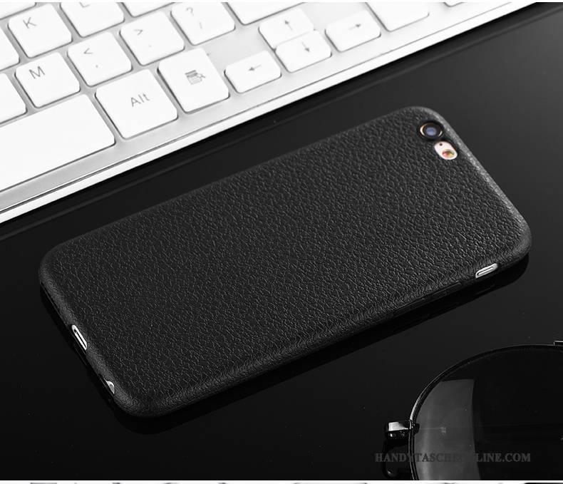 Hülle iPhone 7 Leder Schlank Muster, Case iPhone 7 Weiche Nubuck Schwarz