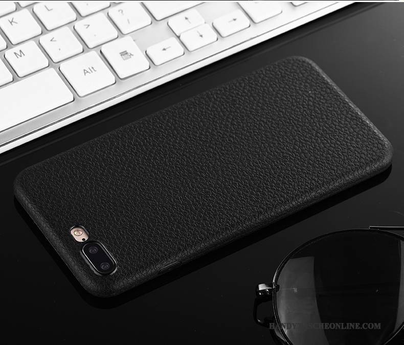 Hülle iPhone 7 Leder Schlank Muster, Case iPhone 7 Weiche Nubuck Schwarz