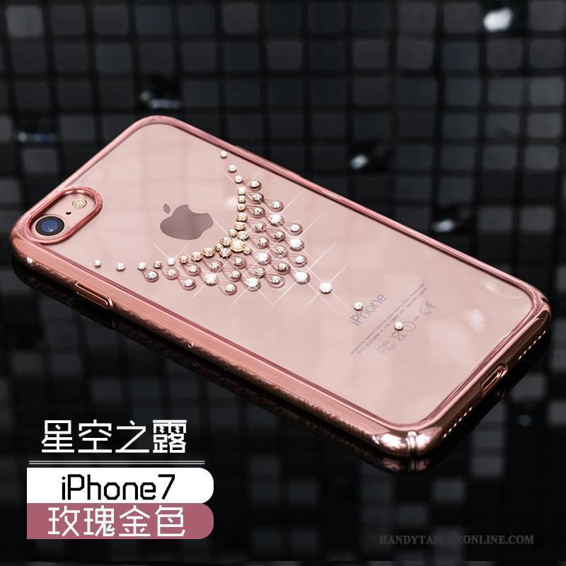 Hülle iPhone 7 Luxus Handyhüllen Schwer, Case iPhone 7 Strass Gold Rosa