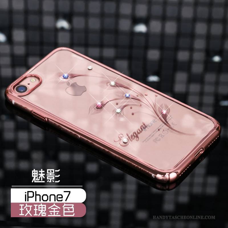 Hülle iPhone 7 Luxus Handyhüllen Schwer, Case iPhone 7 Strass Gold Rosa