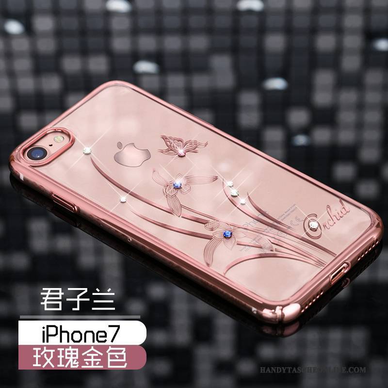 Hülle iPhone 7 Luxus Handyhüllen Schwer, Case iPhone 7 Strass Gold Rosa