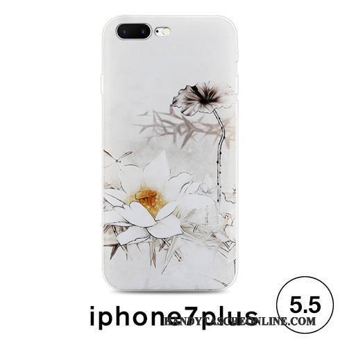 Hülle iPhone 7 Plus Kreativ Weiß Chinesische Art, Case iPhone 7 Plus Prägung Handyhüllen Anti-sturz