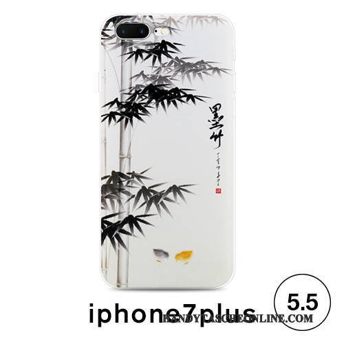 Hülle iPhone 7 Plus Kreativ Weiß Chinesische Art, Case iPhone 7 Plus Prägung Handyhüllen Anti-sturz