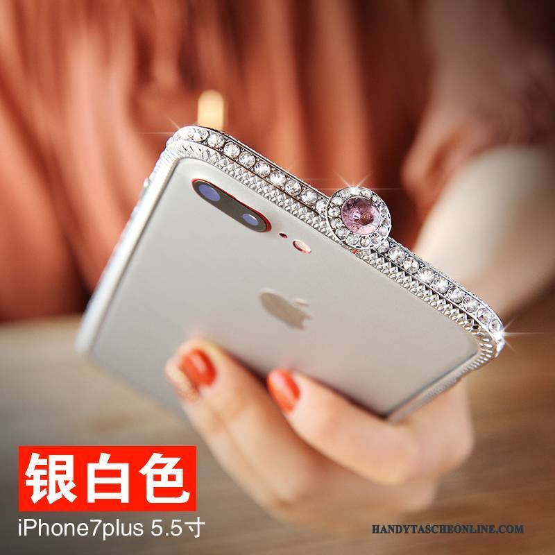 Hülle iPhone 7 Plus Strasssteinen Handyhüllen Rot, Case iPhone 7 Plus Strass Grenze Silber