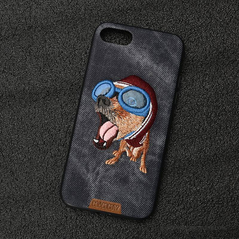 Hülle iPhone 7 Plus Taschen Stickerei Gelb, Case iPhone 7 Plus Silikon Hund Denim