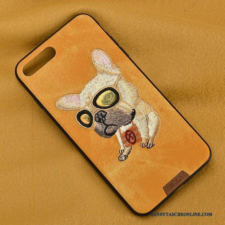 Hülle iPhone 7 Plus Taschen Stickerei Gelb, Case iPhone 7 Plus Silikon Hund Denim