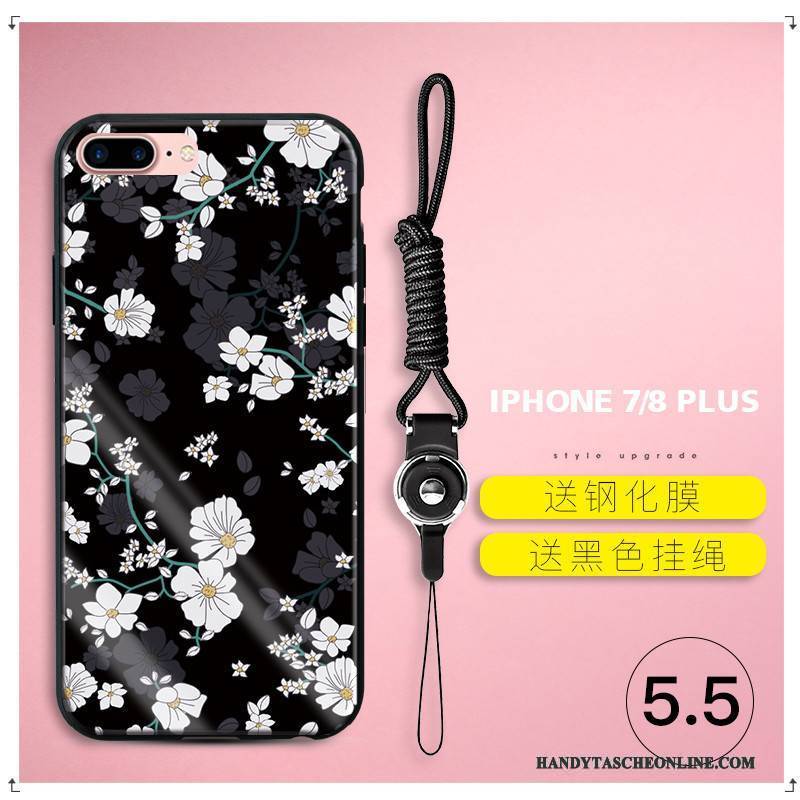 Hülle iPhone 7 Plus Weiche Blumen Anti-sturz, Case iPhone 7 Plus Silikon Glas Handyhüllen