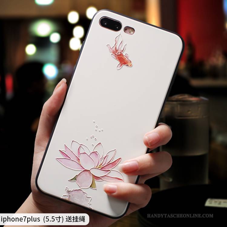 Hülle iPhone 7 Plus Weiche Weiß Hängende Verzierungen, Case iPhone 7 Plus Taschen Chinesische Art Anti-sturz