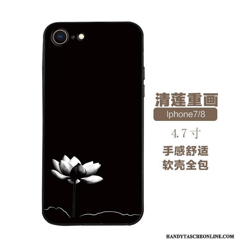 Hülle iPhone 7 Silikon Anti-sturz Schwarz, Case iPhone 7 Weiche Blau Chinesische Art