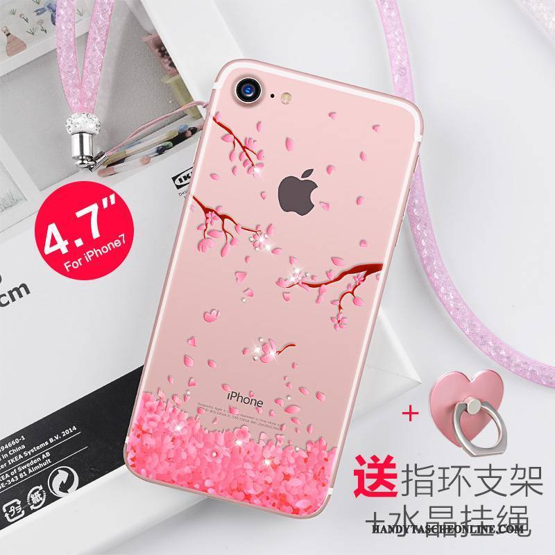 Hülle iPhone 7 Strass Rosa Neu, Case iPhone 7 Silikon Handyhüllen Hängende Verzierungen