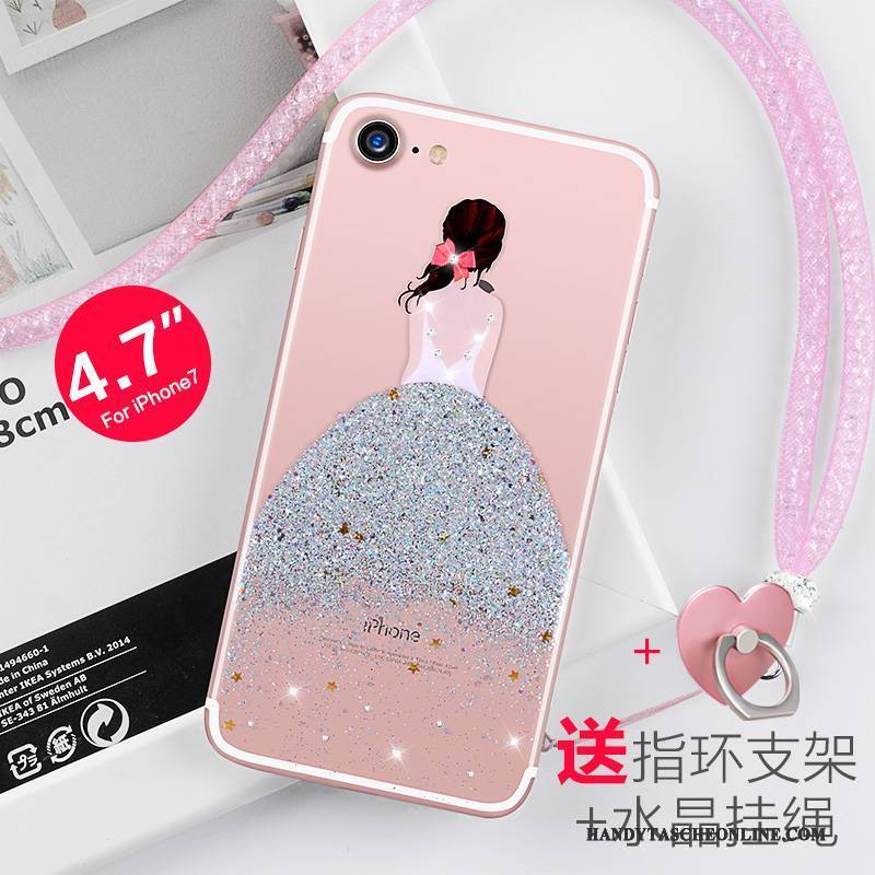 Hülle iPhone 7 Strass Rosa Neu, Case iPhone 7 Silikon Handyhüllen Hängende Verzierungen