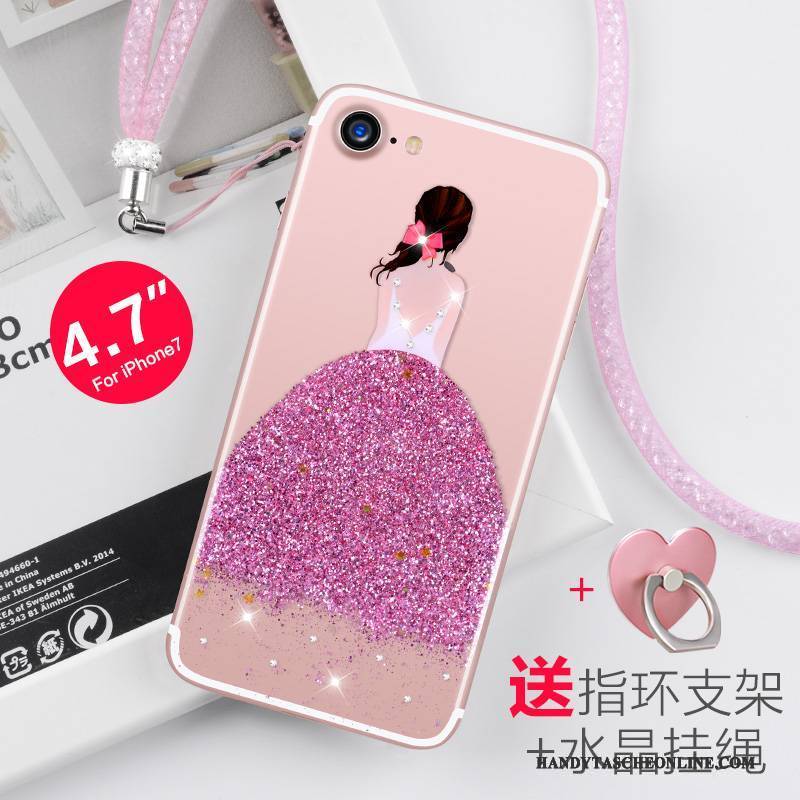 Hülle iPhone 7 Strass Rosa Neu, Case iPhone 7 Silikon Handyhüllen Hängende Verzierungen