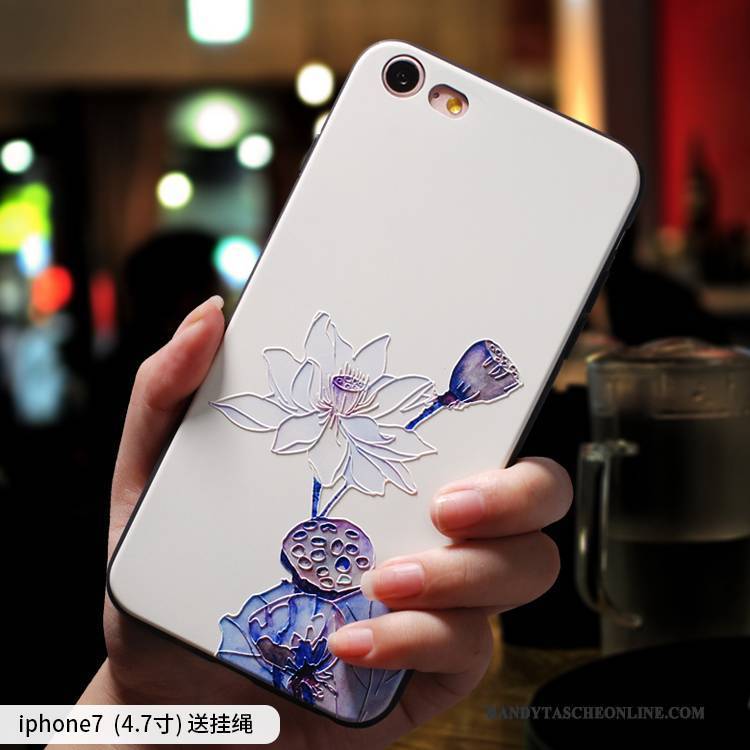 Hülle iPhone 7 Taschen Anti-sturz Weiß, Case iPhone 7 Silikon Chinesische Art Lila