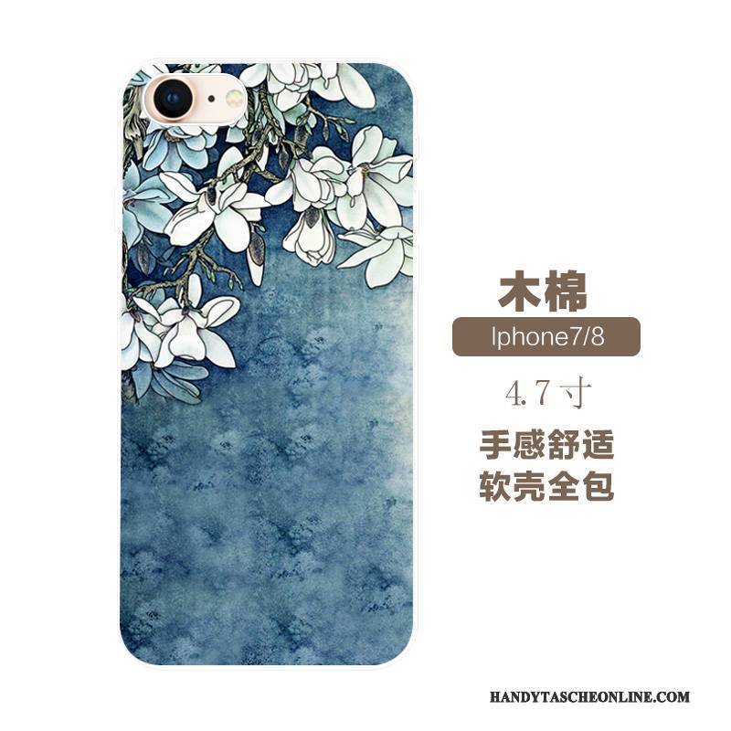 Hülle iPhone 7 Taschen Blumen Anti-sturz, Case iPhone 7 Silikon Trendmarke Blau