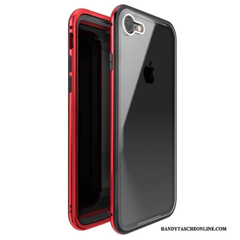 Hülle iPhone 7 Taschen Handyhüllen Rot, Case iPhone 7 Metall Gehärtetes Glas Anti-sturz