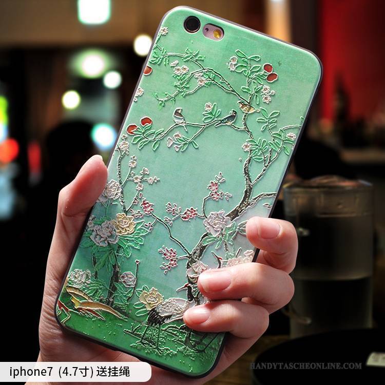 Hülle iPhone 7 Taschen Hängende Verzierungen Chinesische Art, Case iPhone 7 Silikon Einfach Blau