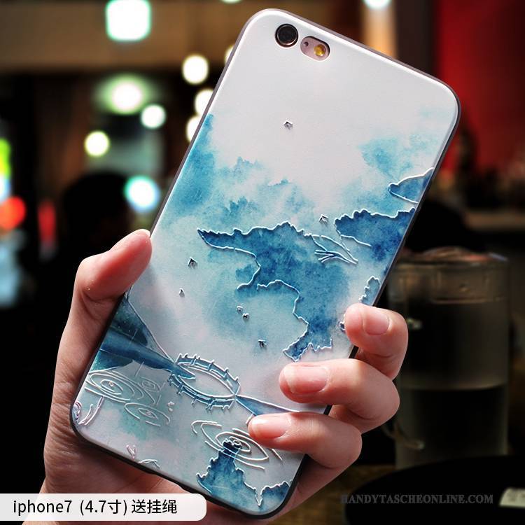 Hülle iPhone 7 Taschen Hängende Verzierungen Chinesische Art, Case iPhone 7 Silikon Einfach Blau