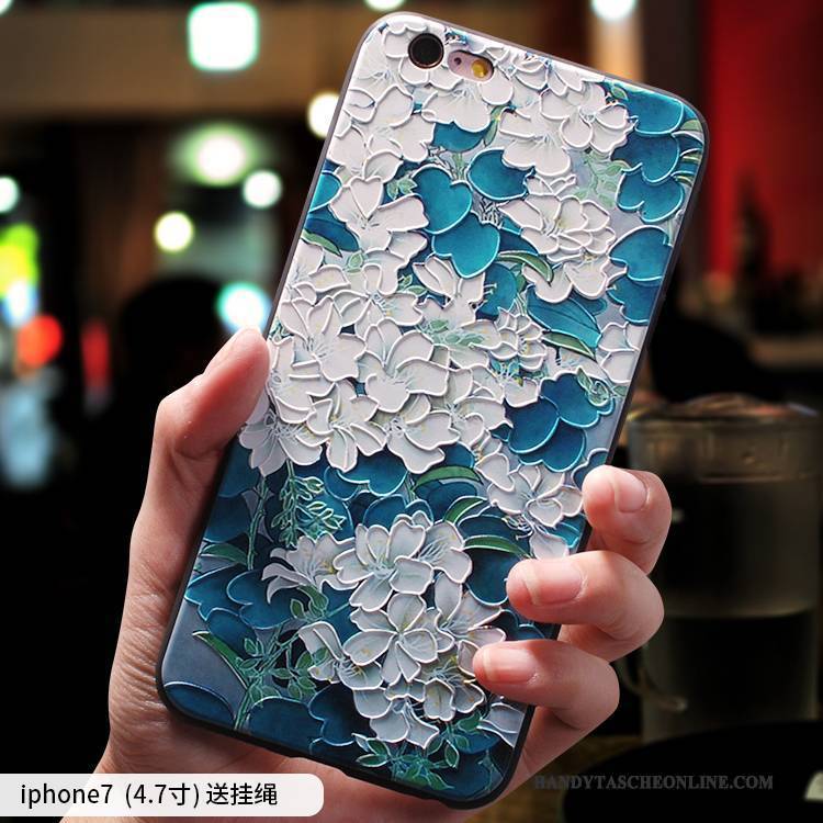 Hülle iPhone 7 Taschen Hängende Verzierungen Chinesische Art, Case iPhone 7 Silikon Einfach Blau