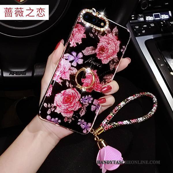 Hülle iPhone 8 Blumen Ring Hängende Verzierungen, Case iPhone 8 Silikon Rosa Trendmarke