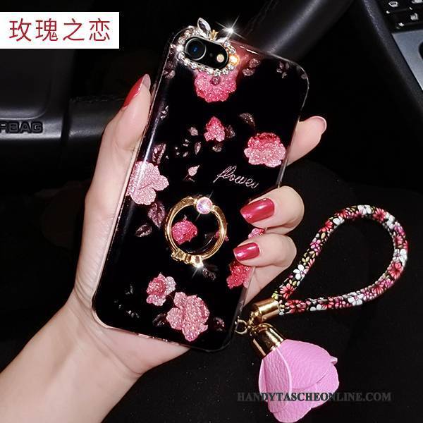 Hülle iPhone 8 Blumen Ring Hängende Verzierungen, Case iPhone 8 Silikon Rosa Trendmarke