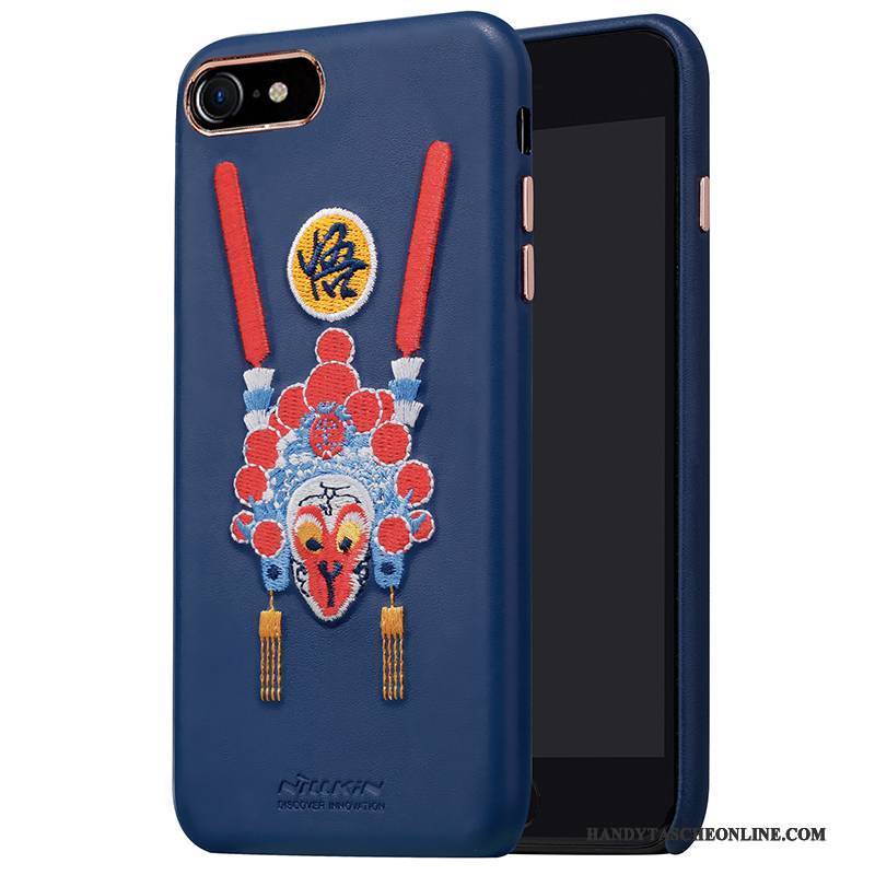 Hülle iPhone 8 Leder Stickerei Chinesische Art, Case iPhone 8 Schutz Handyhüllen Gold