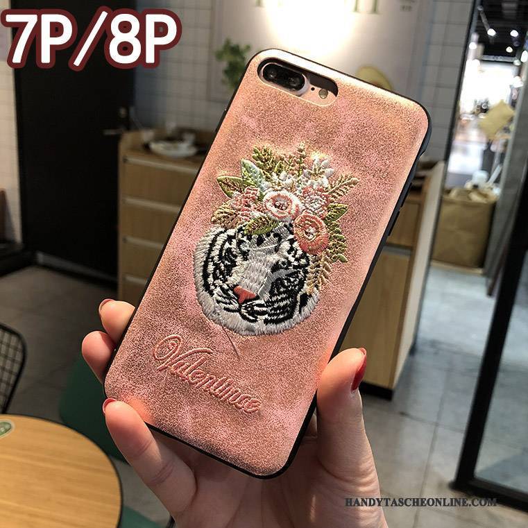 Hülle iPhone 8 Plus Kreativ Stickerei Neu, Case iPhone 8 Plus Rosa Handyhüllen