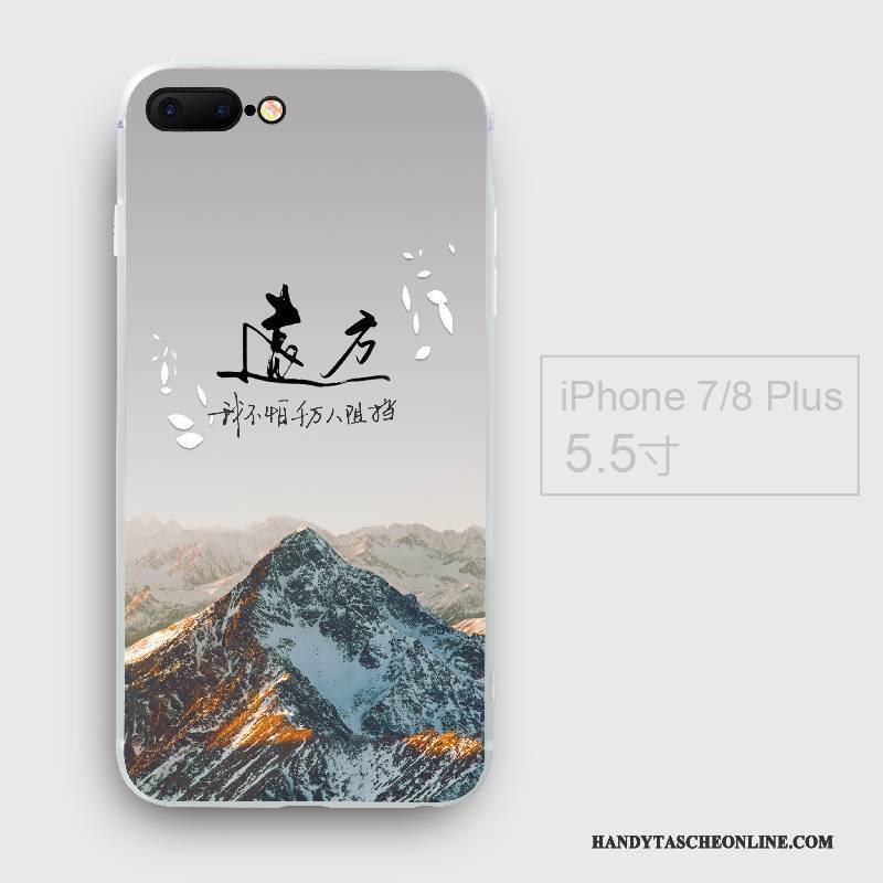 Hülle iPhone 8 Plus Kreativ Weiß Chinesische Art, Case iPhone 8 Plus Weiche Handyhüllen Persönlichkeit