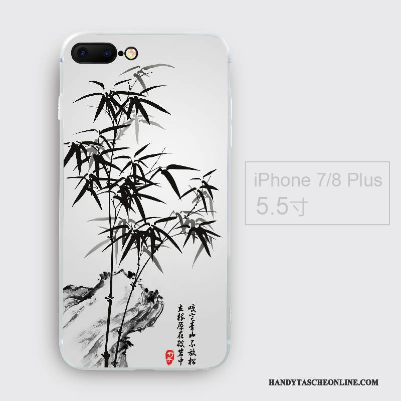 Hülle iPhone 8 Plus Kreativ Weiß Chinesische Art, Case iPhone 8 Plus Weiche Handyhüllen Persönlichkeit