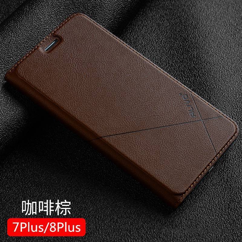 Hülle iPhone 8 Plus Lederhülle Anti-sturz Schwarz, Case iPhone 8 Plus Schutz Trend Handyhüllen