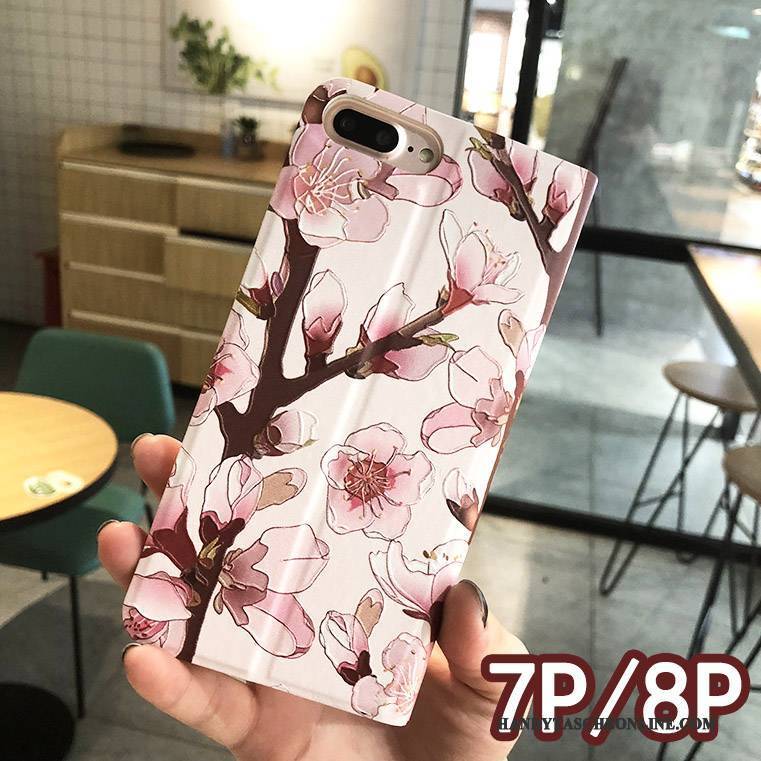 Hülle iPhone 8 Plus Schutz Handyhüllen Rosa, Case iPhone 8 Plus Lederhülle