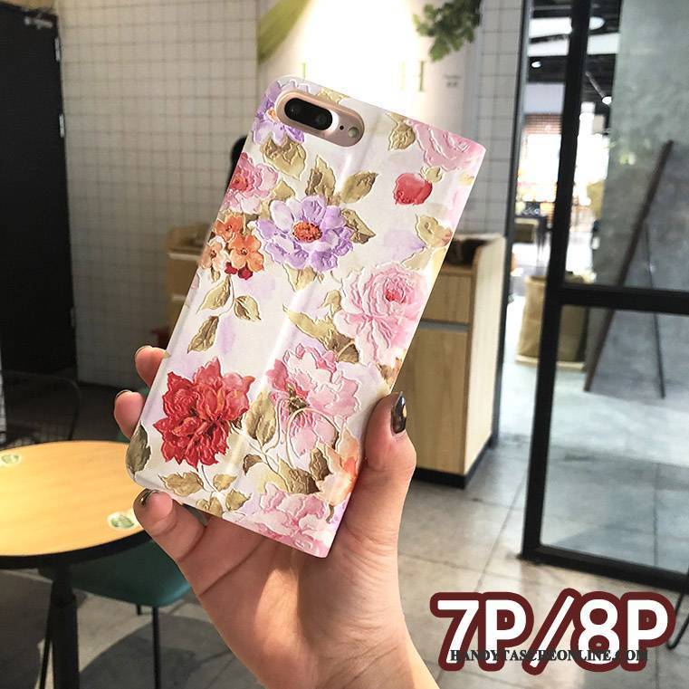 Hülle iPhone 8 Plus Schutz Handyhüllen Rosa, Case iPhone 8 Plus Lederhülle