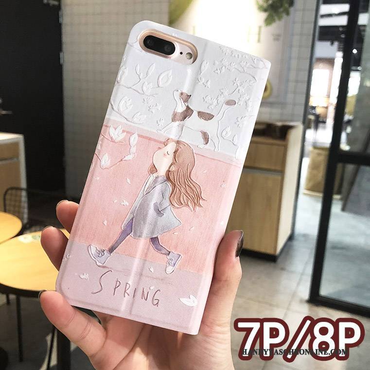 Hülle iPhone 8 Plus Schutz Handyhüllen Rosa, Case iPhone 8 Plus Lederhülle