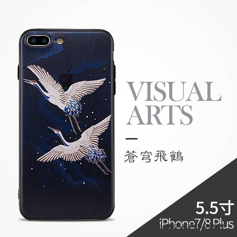 Hülle iPhone 8 Plus Silikon Handyhüllen Schwarz, Case iPhone 8 Plus Schutz Chinesische Art Blau