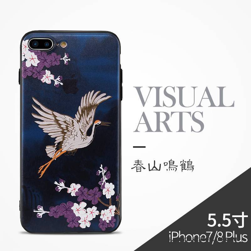 Hülle iPhone 8 Plus Silikon Handyhüllen Schwarz, Case iPhone 8 Plus Schutz Chinesische Art Blau