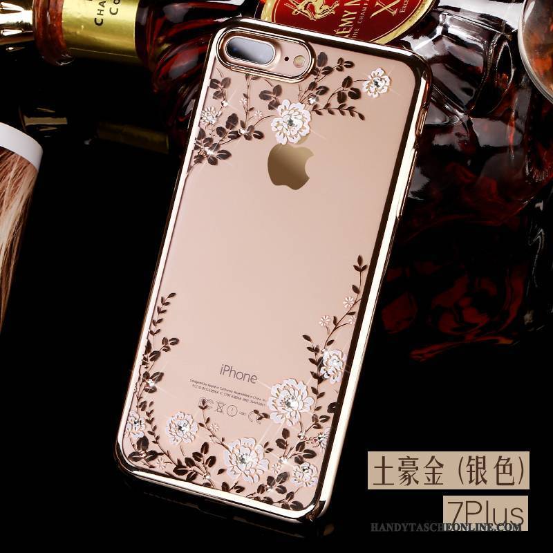 Hülle iPhone 8 Plus Strass Gold Handyhüllen, Case iPhone 8 Plus Luxus Blau Transparent